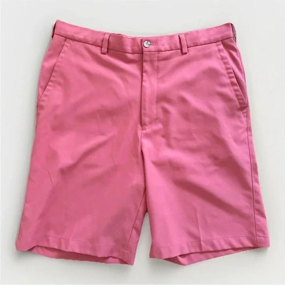 Peter Millar Shorts Men 36L Khaki Coral Res Salem Performance Flat Front Golf - Picture 1 of 10